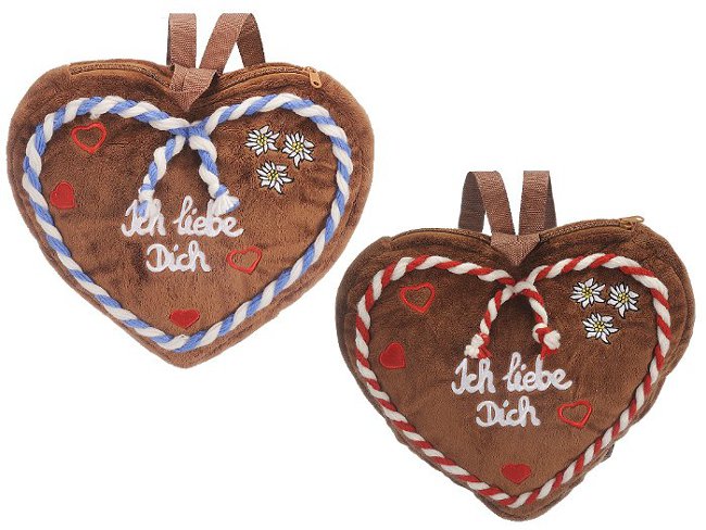 Plüsch-Rucksack Lebkuchenherz braun 35x30cm
