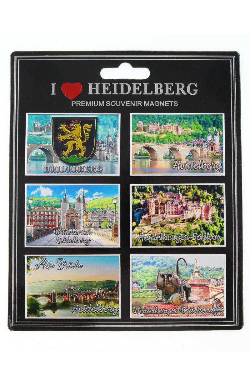 6er Set Magnete "Heidelberg" silber-geprägt und glitzernd 4×6cm