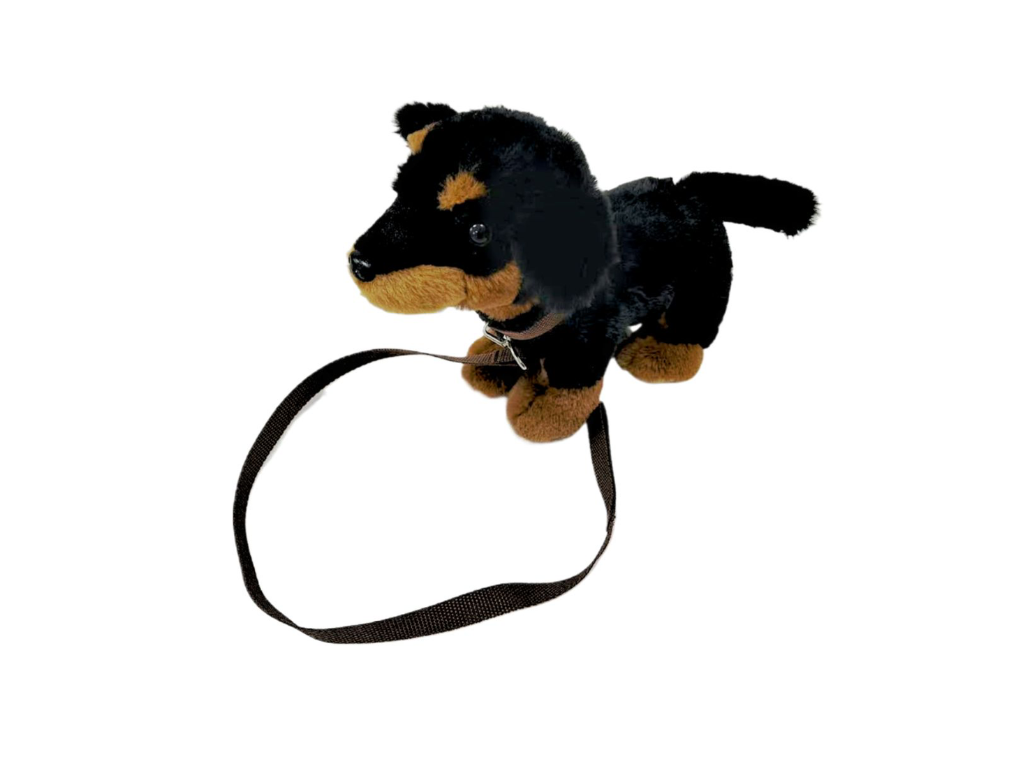 Plüsch Dackel mit Leine schwarz-braun 25cm