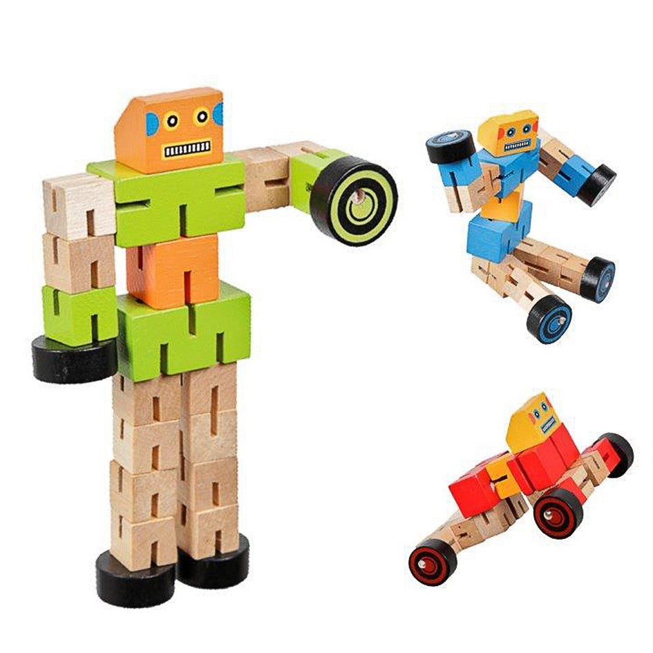 Biegefigur Roboter Transformer Holz H:15cm