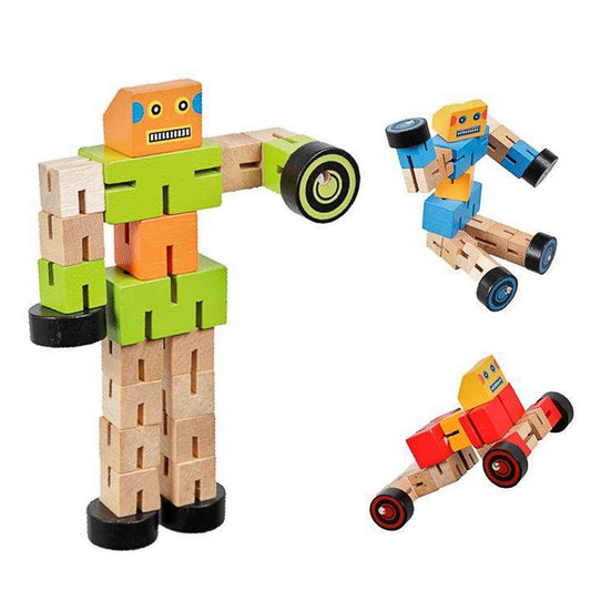Biegefigur Roboter Transformer Holz H:15cm